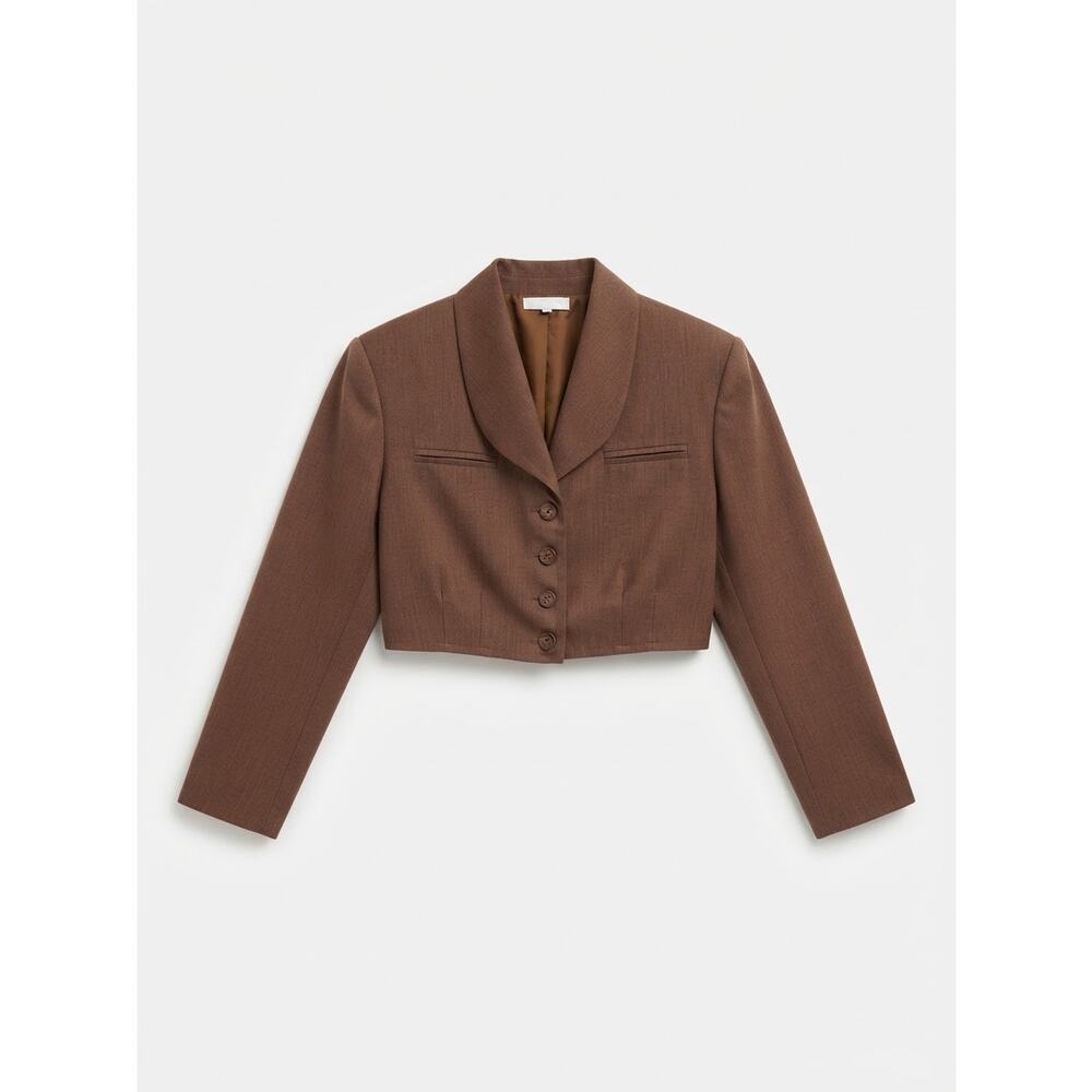 Crocodile Brown Wool Blend Cropped Blazer Jacket Size S Vintage 90s Earth Tones